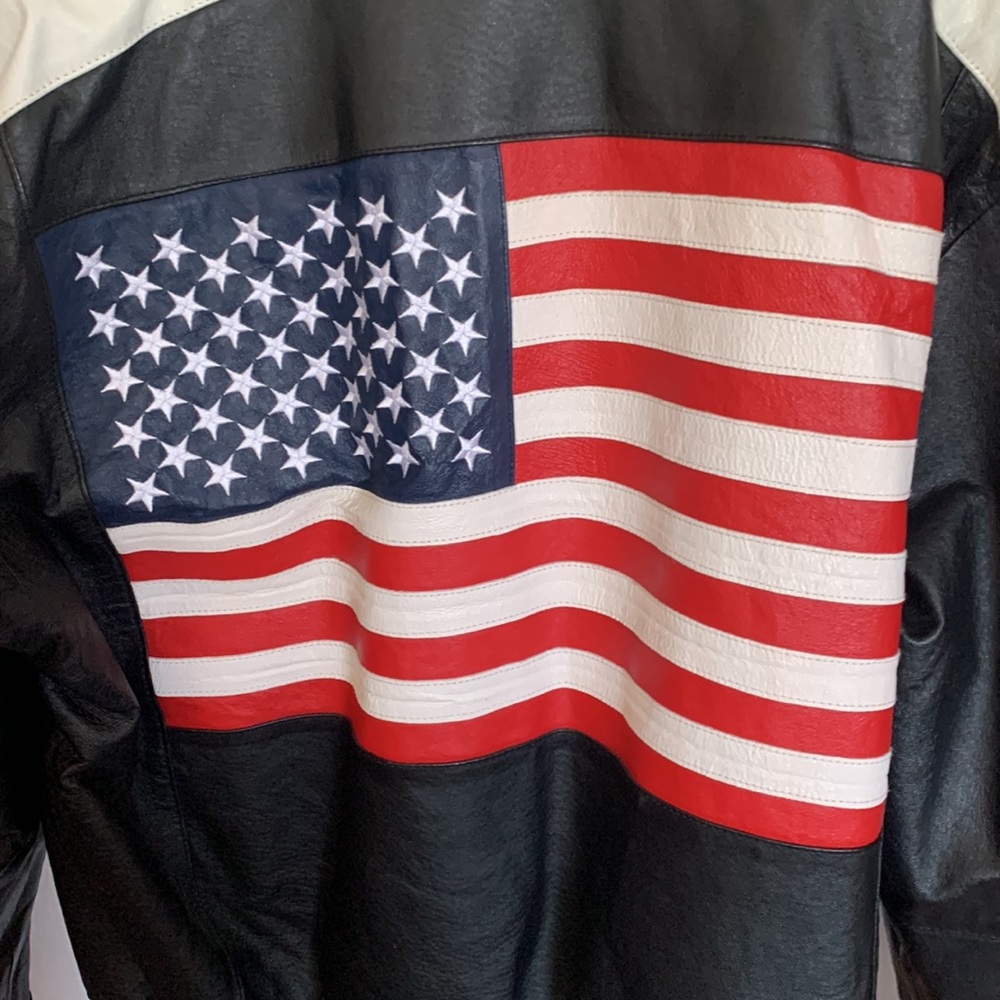 Vintage American flag leather jacket L preowned - Picture 4 of 16